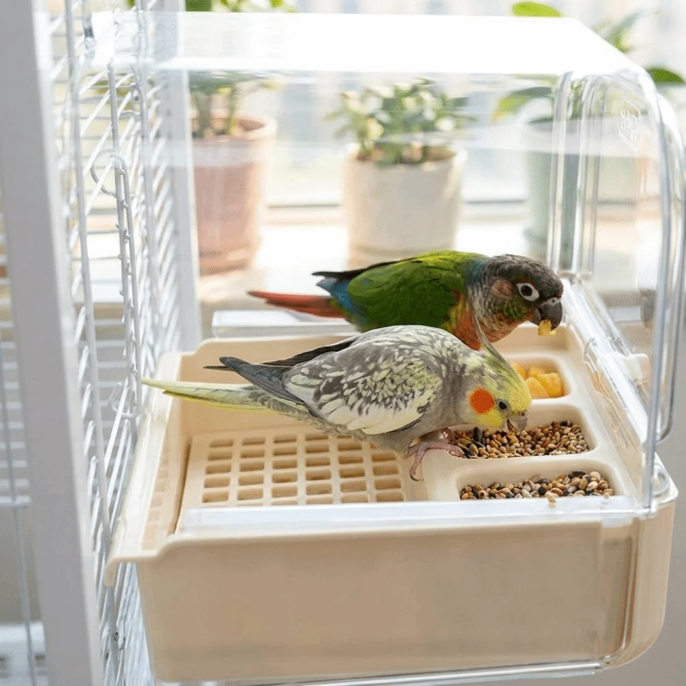 Wall Mounted 3-in-1 Bird Bathtub Anti Splash Large Capacity Bird Feeder Detachable Parrot Shower Filtering Bird Cage Accessory