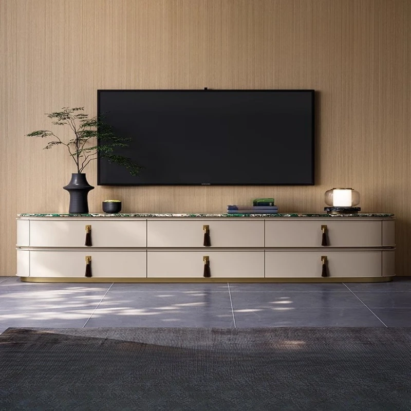 

Light luxury TV cabinet, large apartment marble living room fashion, post-modern Italian high-end floor cabinet coffee table co