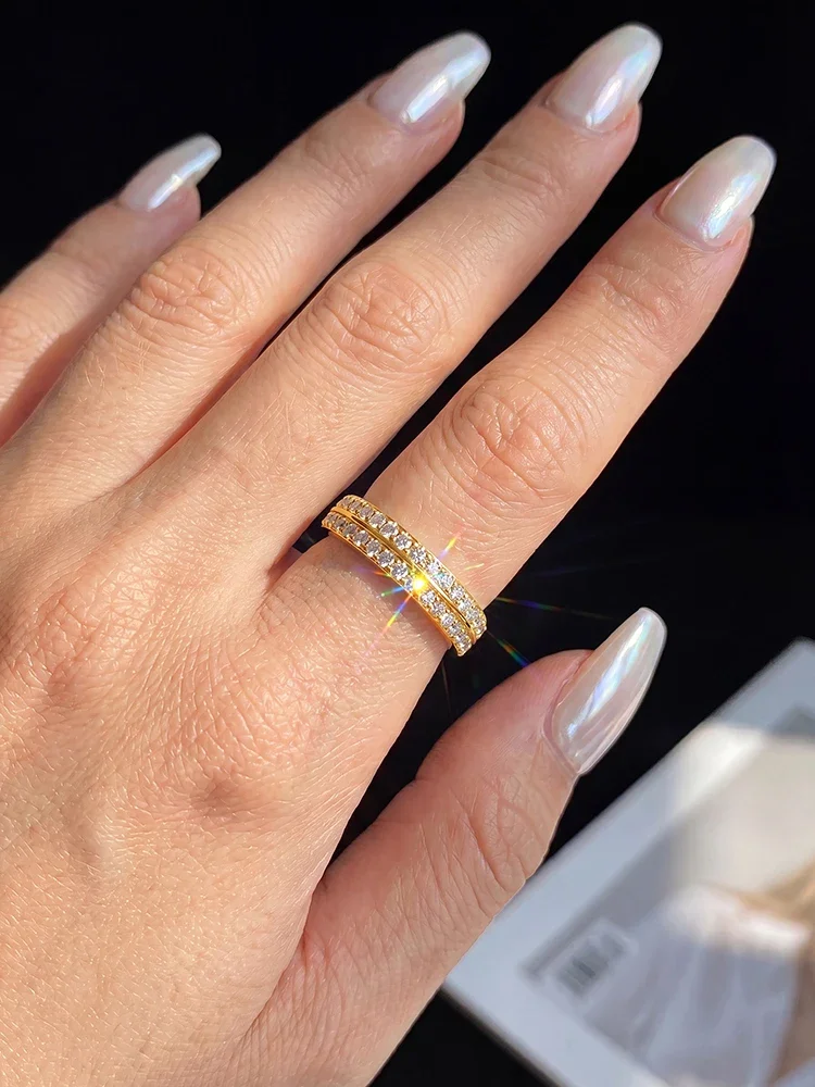 Echte schlichte Doppel-Moissanit-Diamantringe mit Zertifikat für Damen, Jahrestag, Alltag, Party, 925er Sterlingsilber, edler Schmuck – Detail 2