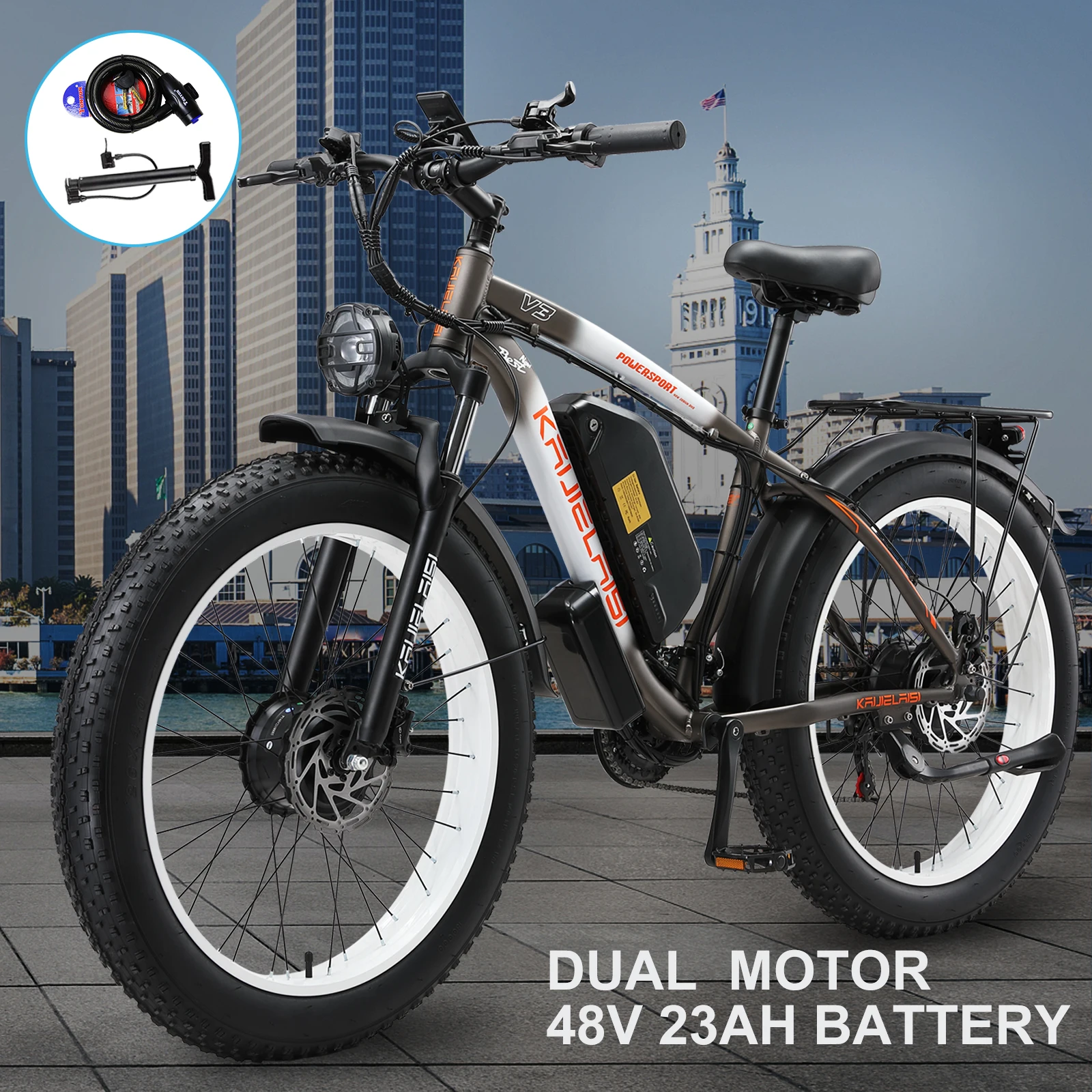 Kaijielaisi V3 AWD Electric Bike for Adults, Peak 4000W Power 26” Fat Tire Ebike, Dual Motor Electric Bicycles, 48V 22.4AH Removable Battery Fast Dual Hydraulic Brakes 21-Speed Electric Mountain EBike image 3
