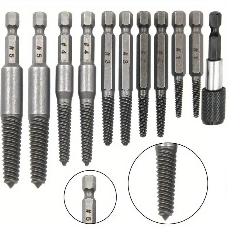 6/11/12pcs Hexagonal Handle Broken Head Screw Extractor 60mm Black Quick Release Electric Hexagonal Broken Thread Removal Tool