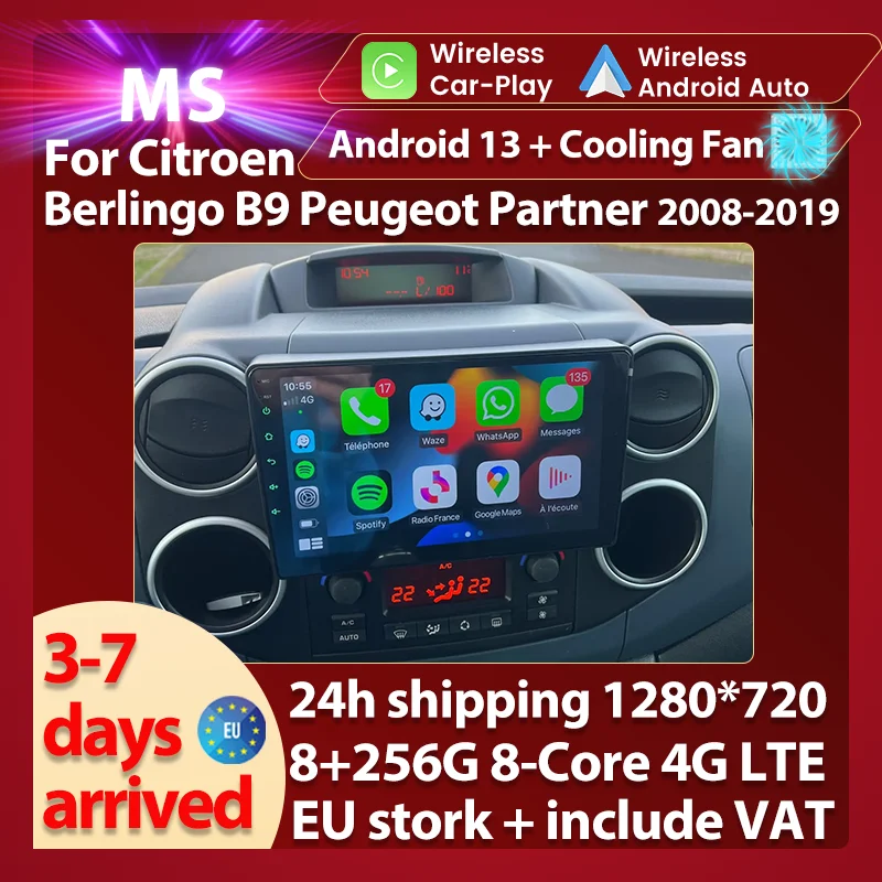 2Din Android OS for Citroen Berlingo B9 Peugeot Partner 2008-2019 Car-play Auto Radio Multimedia GPS Navigation 8+256G Head Unit