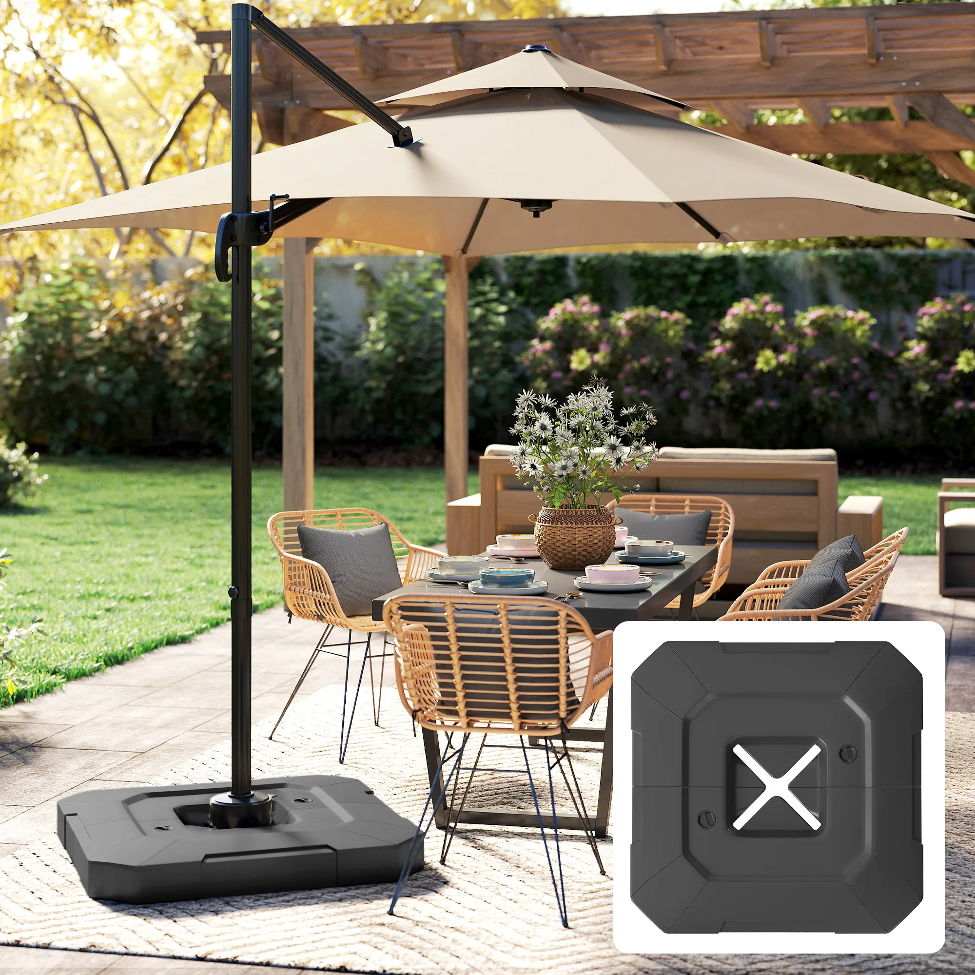 Outsunny Base Sombrilla 2 Piezas, HDPE Rellenable 80-105 kg, Soporte Parasol Exterior Negro