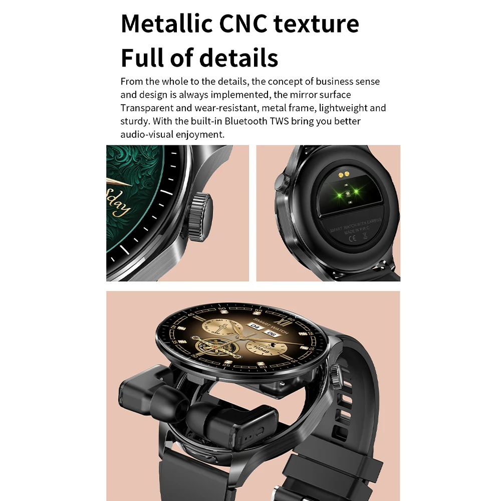 لهواوي 2 في 1 سماعات ساعة ذكية شاشة AMOLED BT دعوة معدل ضربات القلب الأكسجين في الدم لتحديد المواقع تتبع IP67 مقاوم للماء Smartwatch