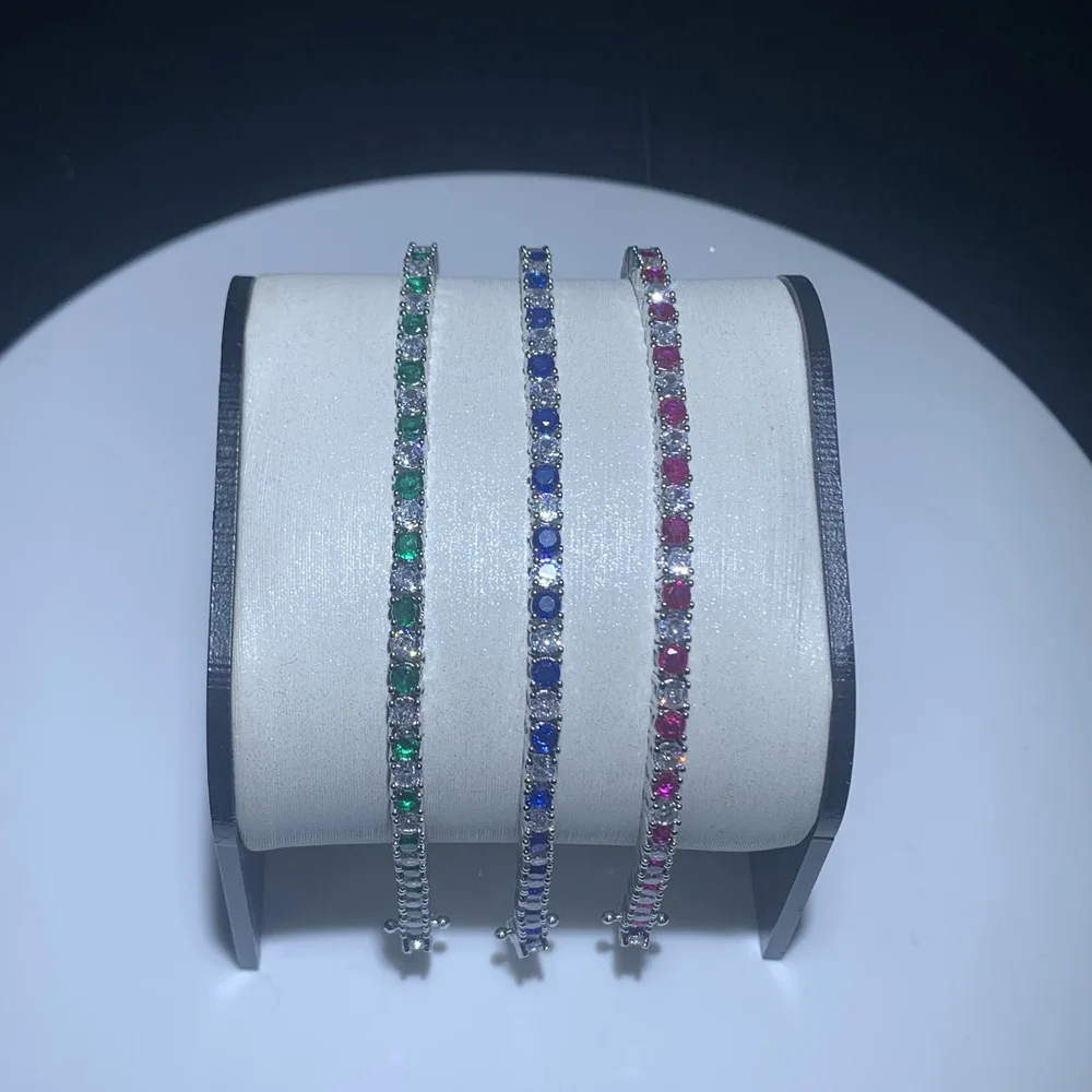17cm Pink Green Blue Round Cubic Zirconia Tennis Bracelet for Women Silver Color Fashion Jewelry Gift Wedding Dailywear Party