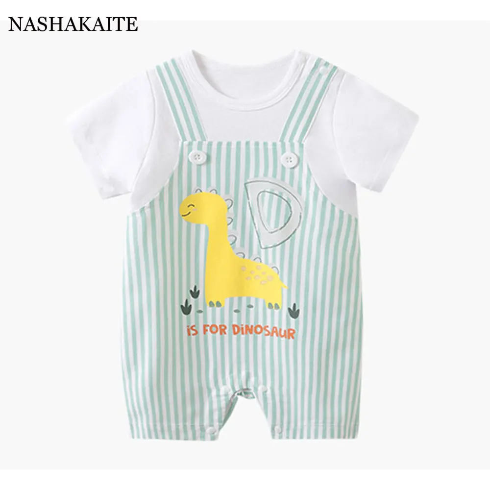 

NASHAKAITE Dinosaur Cartoon Baby Clothes For Newborn Boy Jumpsuit Baby Romper Summer Overalls For Toddler Clothing Male 2 Colors