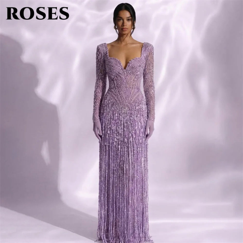 Robe de soirée lilas ROSES épaules dénudées à sequins personnalisable
