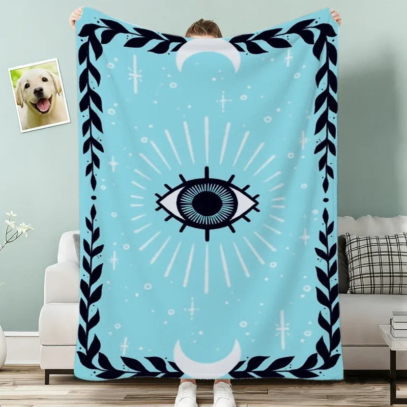 Mystic Eye Moon Phase Border Flannel Blanket For Spiritual Bedroom Decor Soft Warm Throw Blanket Wrap