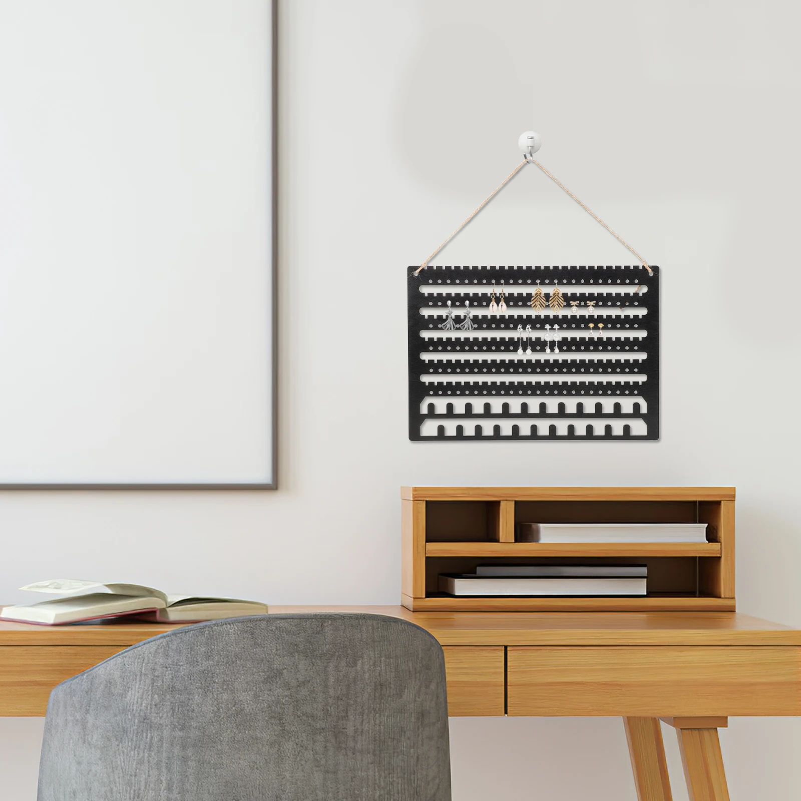 

Hanging Wooden Jewelry Organizer Wall Mounted Earring Necklace Bracelet Storage Rack with Large Capacity for Bedroom Closet