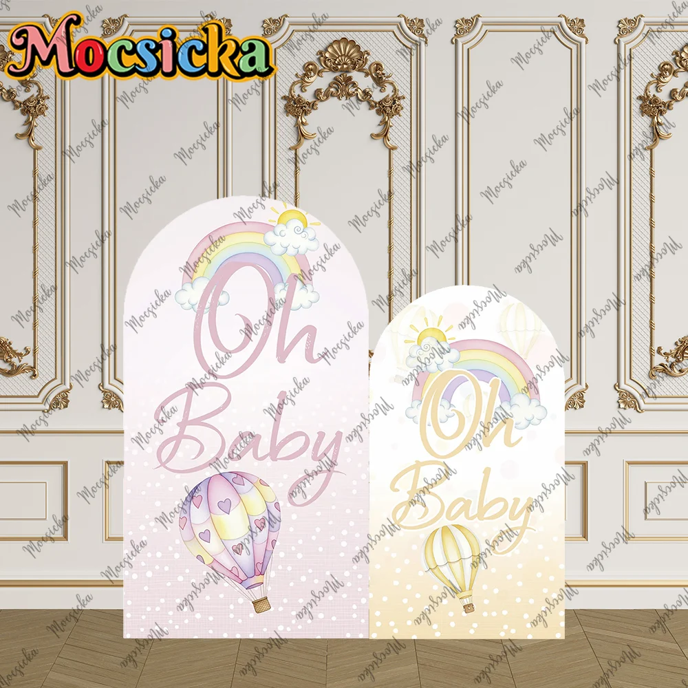Mocsicka 2-seitige Bogenabdeckung, Cartoon-Heißluftballon, Regenbogen-Dekoration, Hintergrundwand, Kuchenzertrümmerung, Babyparty, Foto-Requisiten