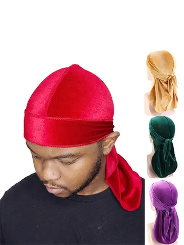 New Unisex Velvet Durags Bandana Turban Hat Men Women Breathable Warm Long Tail Doo Rag Durags Pirate Hat Hip Hop Headband