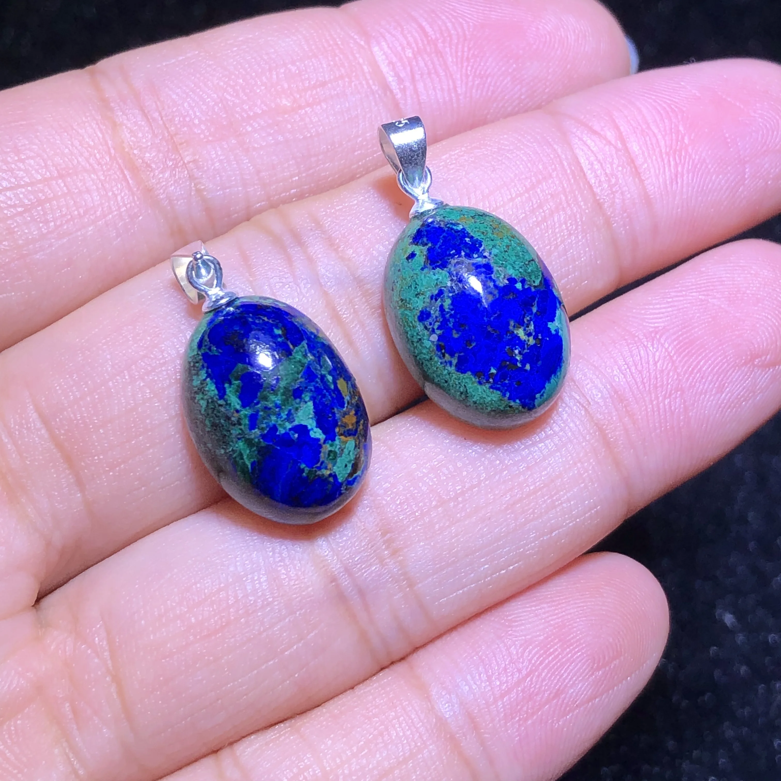 1 Pc Fengbaowu Natural Azurite Pendant Oval Cabochon 925 Sterling Silver Reiki Healing Stone Jewelry Gift For Women Men