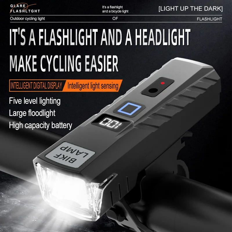 Intelligent Light Sensing Bicycle Light Riding Light TYPE-C Charging Digital Display High Brightness Road Bike Sensing Night Ri