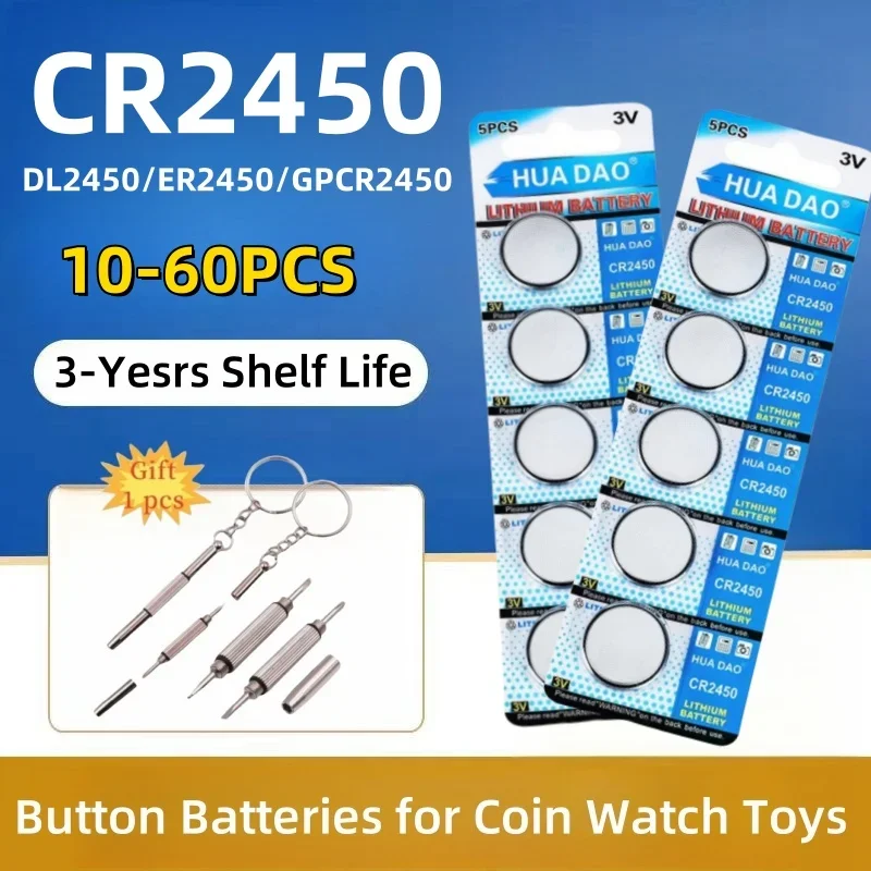 

10-60PCS CR 2450 3V Lithium Rechargeable Batteries Replaced CR2450 DL2450 BR2450 For Remote Control Watch Button Coin Cell