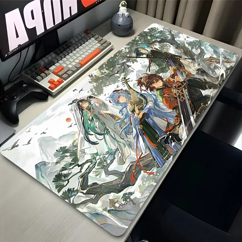Mouse Pad XL Lockedge Large Gaming Accessories Computer Gamer Keyboard Pad Genshin Impact Ganyu Mouse Mat Desk Mousepad for Gift