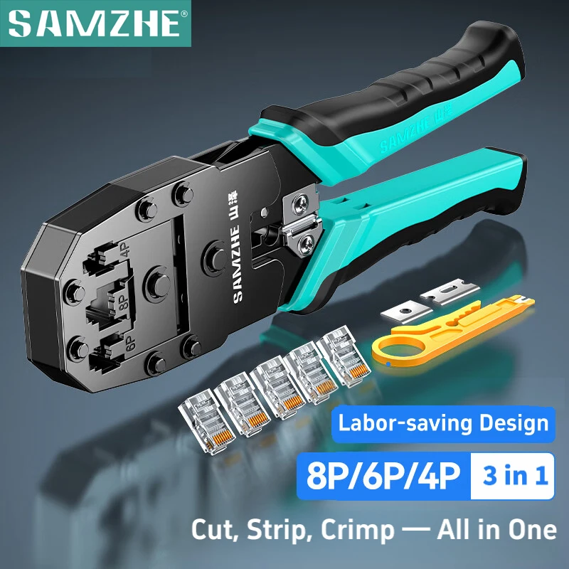 SAMZHE RJ45 Crimper Tools Crimping Pliers for CAT5e/6/7/8 8P/6P/4P Ethernet Lan Cable Network Cutter Stripper Plier Multifuntion