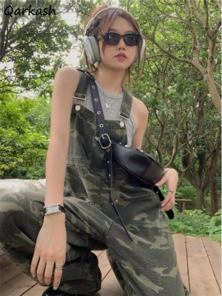 Jumpsuits Women Military Style Ulzzang Vintage Boyfriend Young Simple Camouflage Chic Designed Harajuku Leisure Streetwear Denim