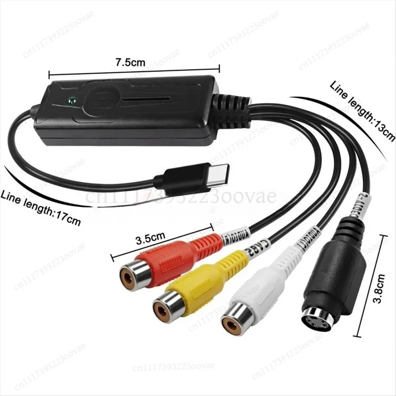 1‑Channel RCA AV To USB‑C Video Capture Card Adapter NTSC PAL S‑Video Composite Signal Converter Replacement Accessories