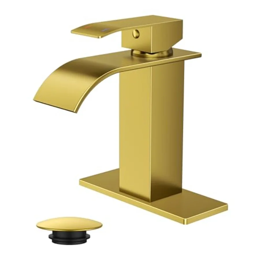 

Waterfall Bathroom Faucets 1 or 3 Hole, Vanity Single Bathroom Sink Faucet with cUPC Supply Line and Pop Up Drain, Suitable for