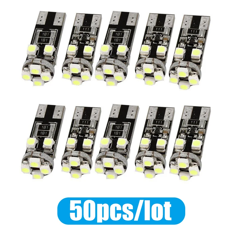 50x T10 W5W LED Bulb Canbus No Error 3528 1210 SMD 8 LED 168 192 White For Car Auto License Plate Light Trunk Lamp Reading Lamp