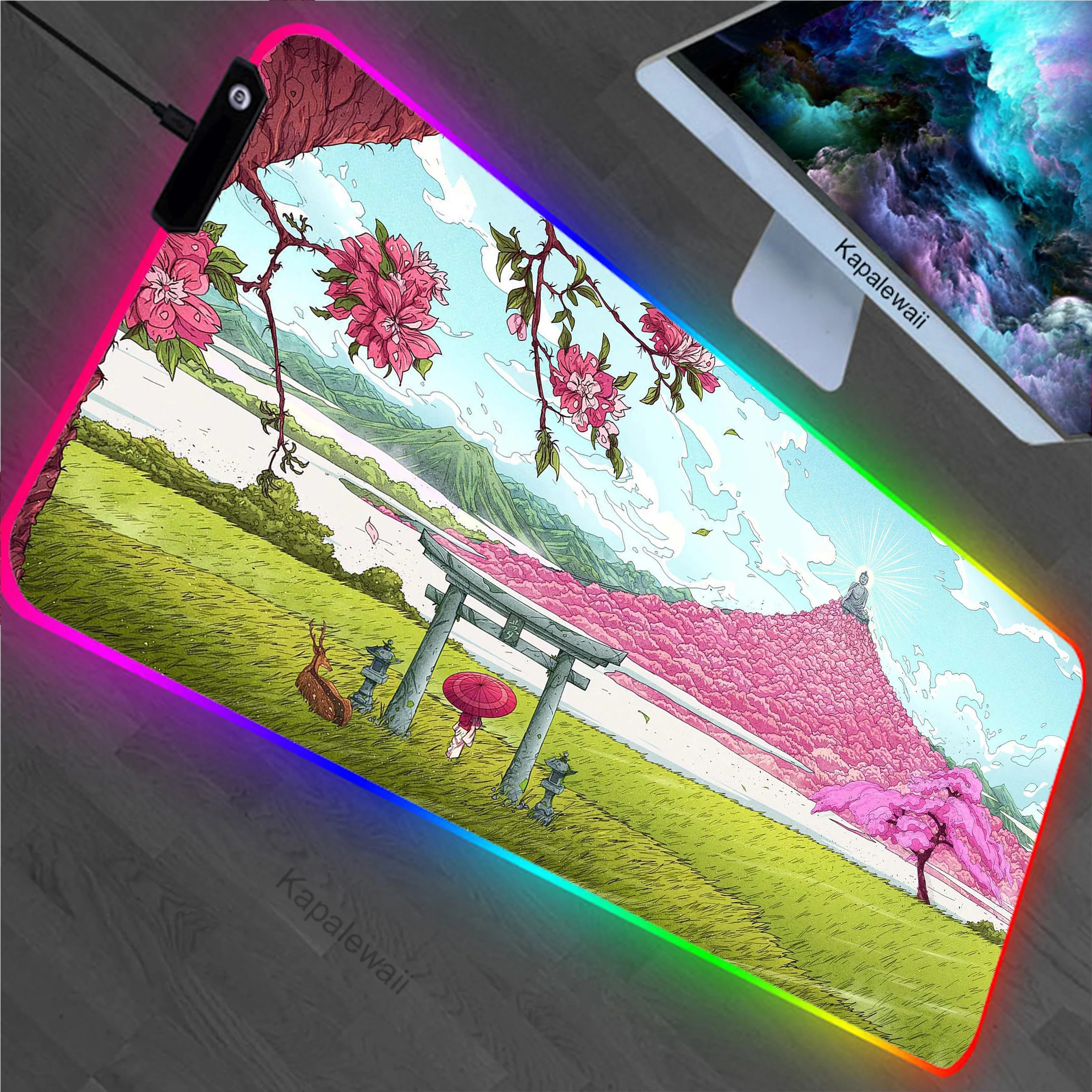 

Japanese Landscape RGB Gaming Mousepad LED Pc 900x400mm XXL Mouse Pad Mousemat Non-slip Rubber Pads Big Desk Mat Keyboard Pads