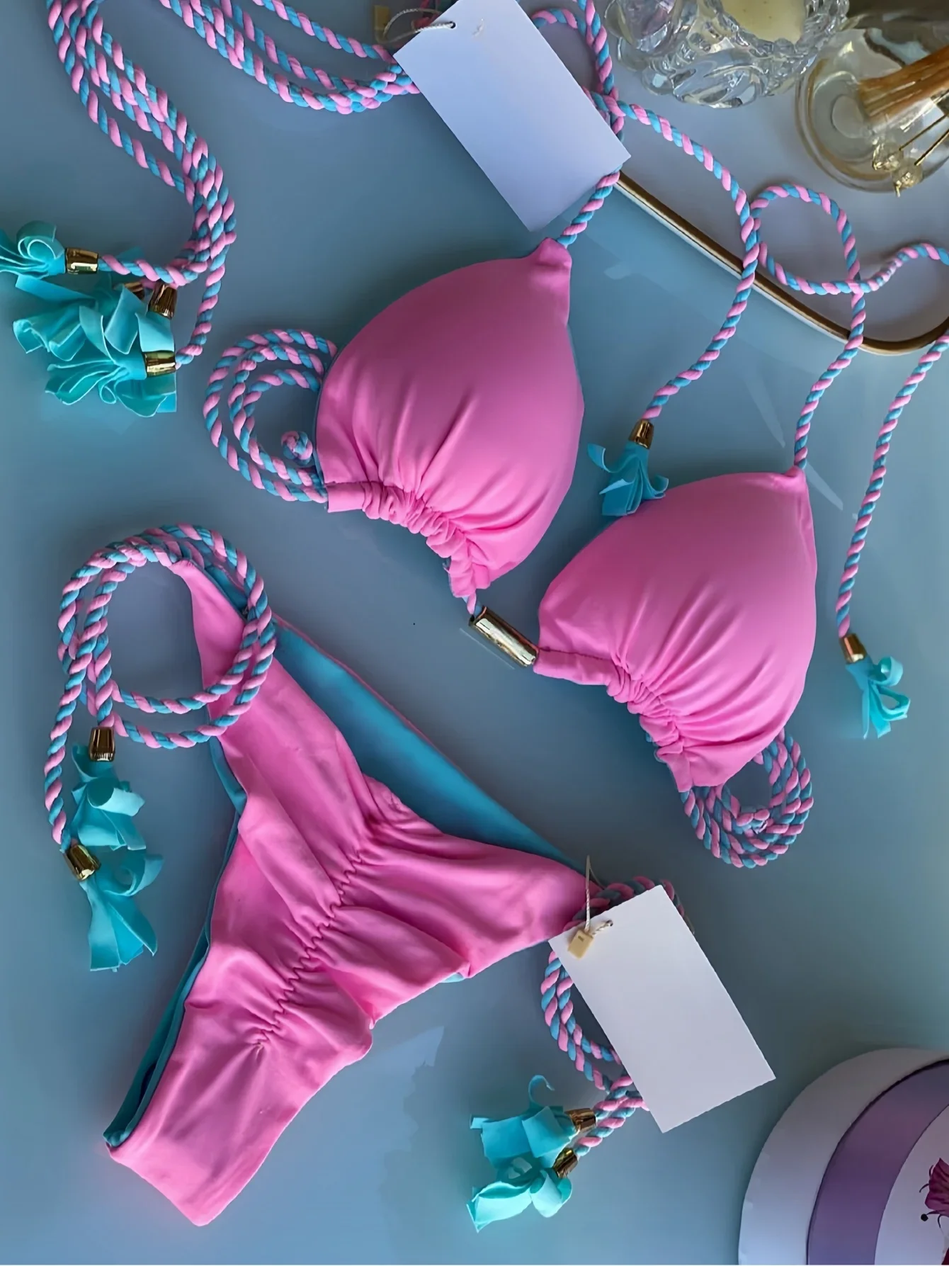 2025 New Sexy Beach Women's Swimsuit Braiding rope Bikinis Set Two-piece Triangle Swimwear Bathing Suit Brazilian Biquinis