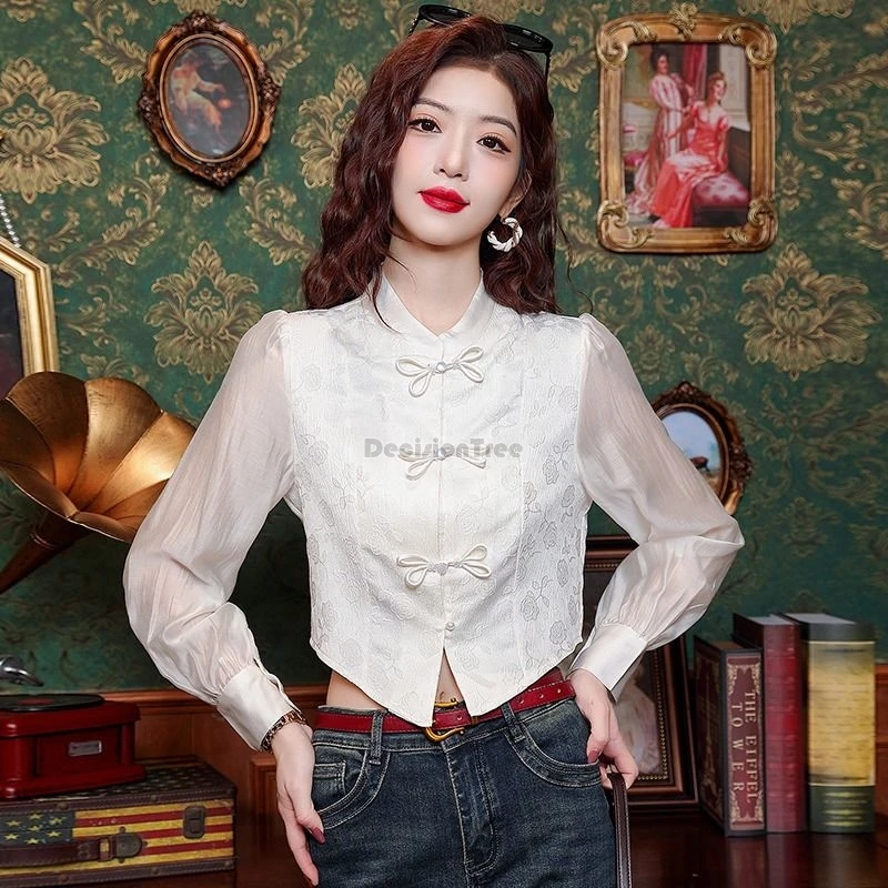 2024 fashion design sense temperament blouse new chinese style vintage popular tang suit top gentle elegant patchwork slim top