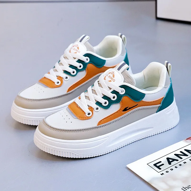 Fashion Women's Shoes Autumn New Fashion Street Color Contrast Women's Casual Sports Breathable Leather Shoes Vulcanized Shoes