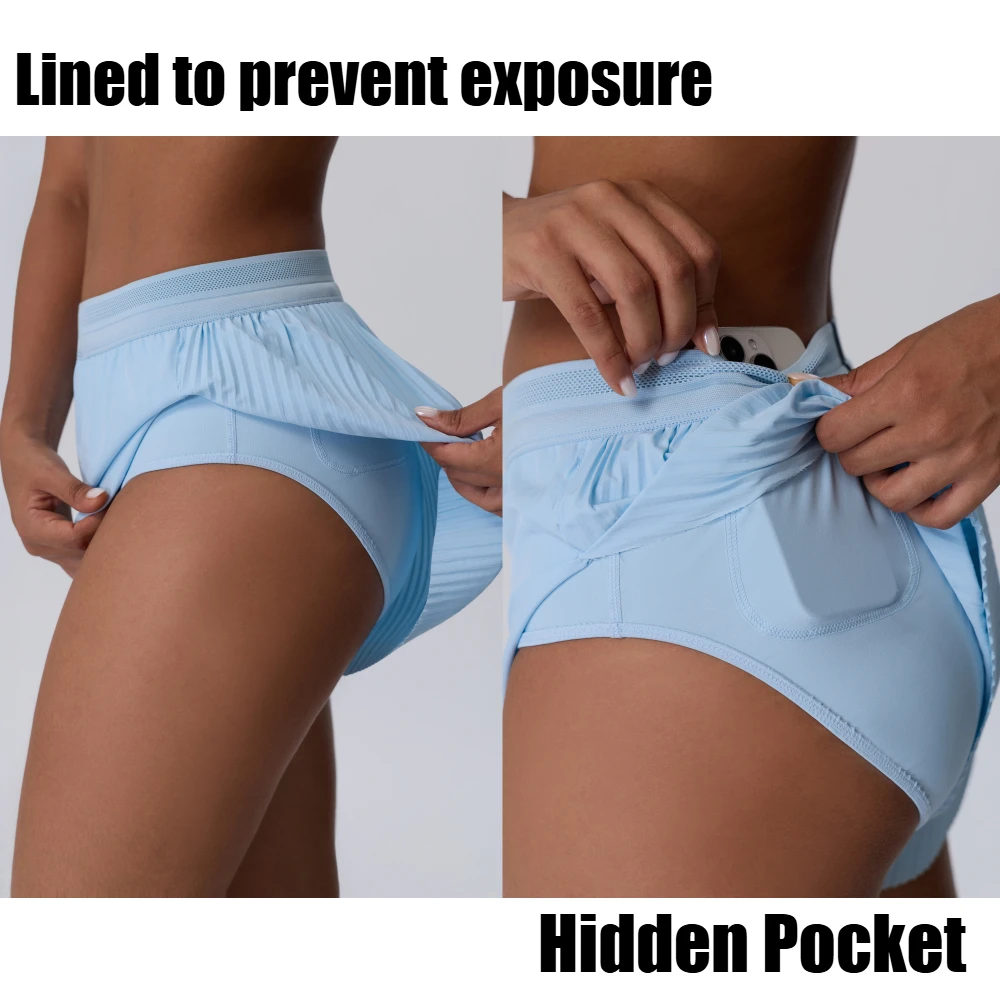 Sommer-Fitness-Sportshorts für Damen, Hochgeschnittene Nylon-Shorts, Schnelltrocknend, Dreiviertellang, mit Innentasche, für Outdoor-Läufe – Detail 8