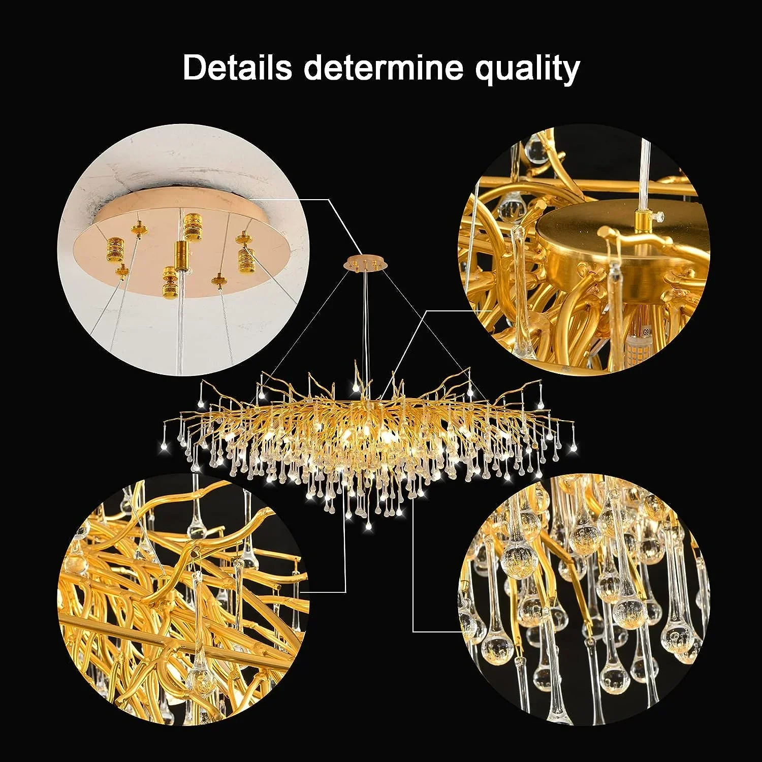 Luxury Gold Crystal Chandelier for Dining Table Living Room Bedroom Crystal Tree Branch Long Chandeliers Hanging Chandelier