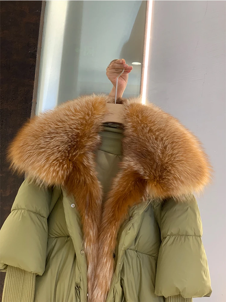 2026 Winter Real Fox Fur Collar White Duck Down Padded Down Jacket Regular Fashion Warm Big Fur Collar Women's Coat