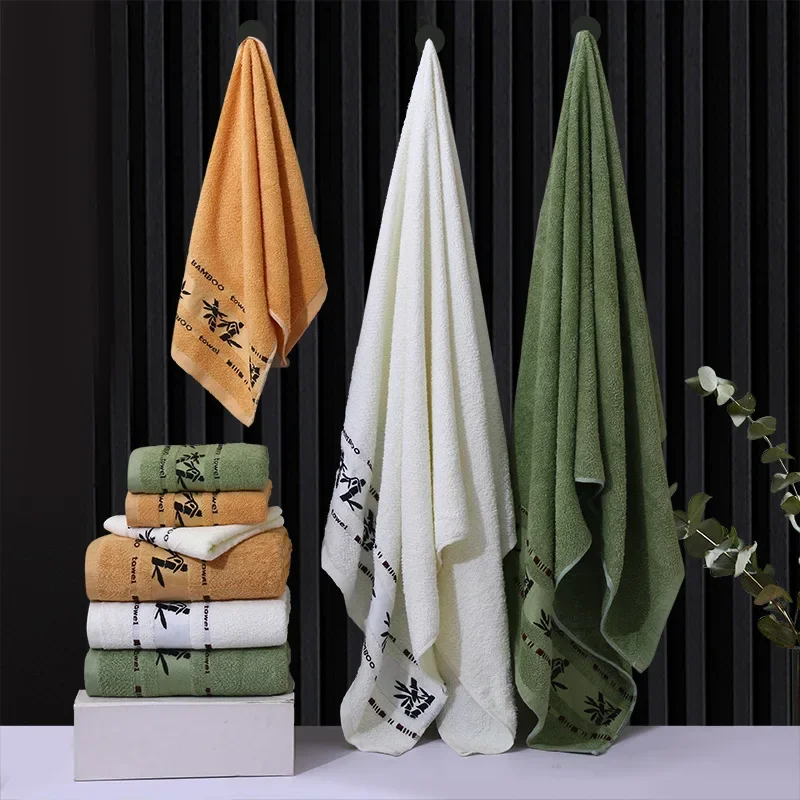 2pcs/Set Bamboo Fiber Towels Sets Home Bath Towels Adults Face Towel Thick Absorbent Luxury Bathroom Towels