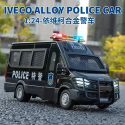 1:24 High Simulation Iveco Swat Sound-light Echo Alloy Special Police Car Model Decorations for Children's Toys for Gifts