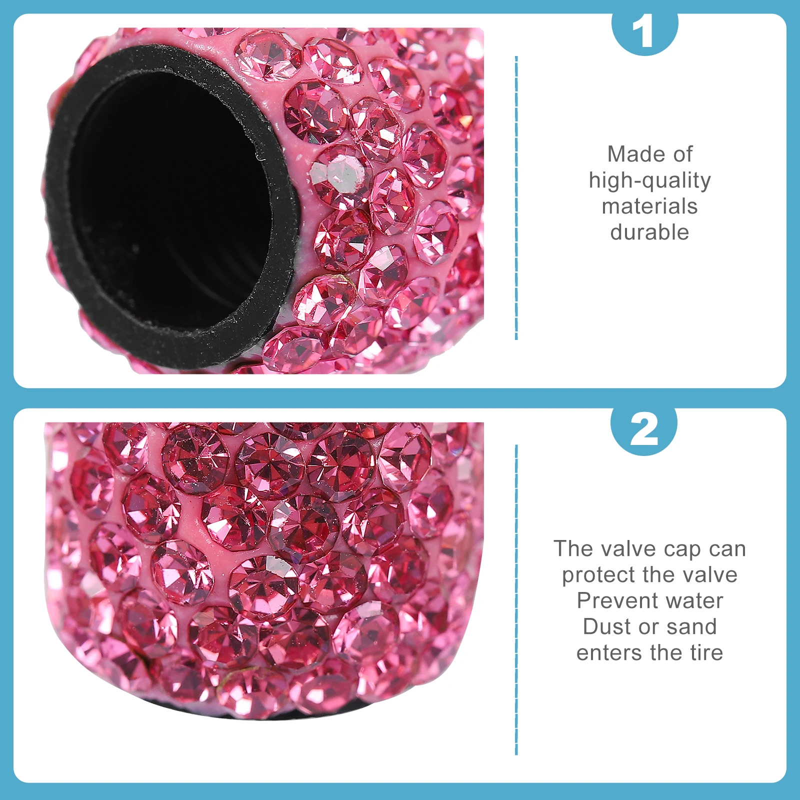 

4 Pcs Rhinestone Tire Valves Stem Caps Crystal Clay Cover Pink Sparkling Car Decor Waterproof Dustproof Luxury Look