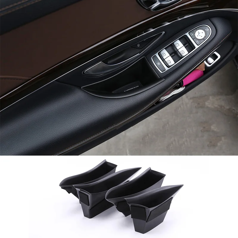 

For Mercedes-Benz S Class W222 2014-2020 4PCS Black Car Door Storage Box Holder Trim Door Armrest Box Car Interior Accessories