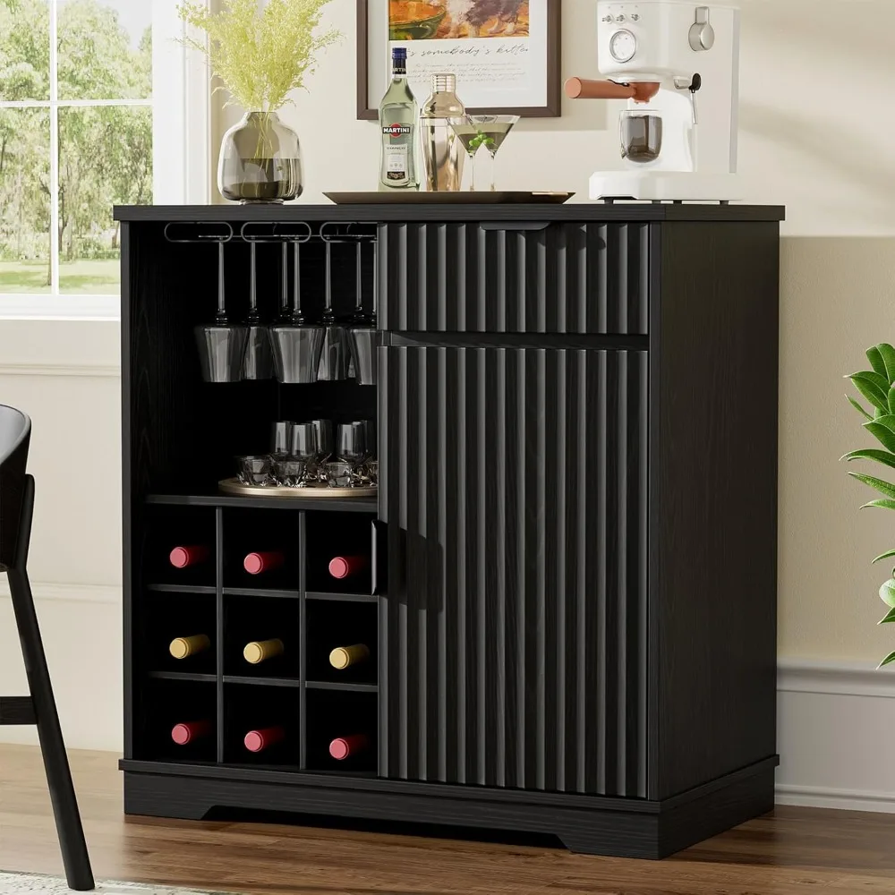 

Fluted Coffee Bar Cabinet, Modern Liquor Cabinet with Glass Holder & Wine Rack, Wine Bar Cabinets with Storage, Customized