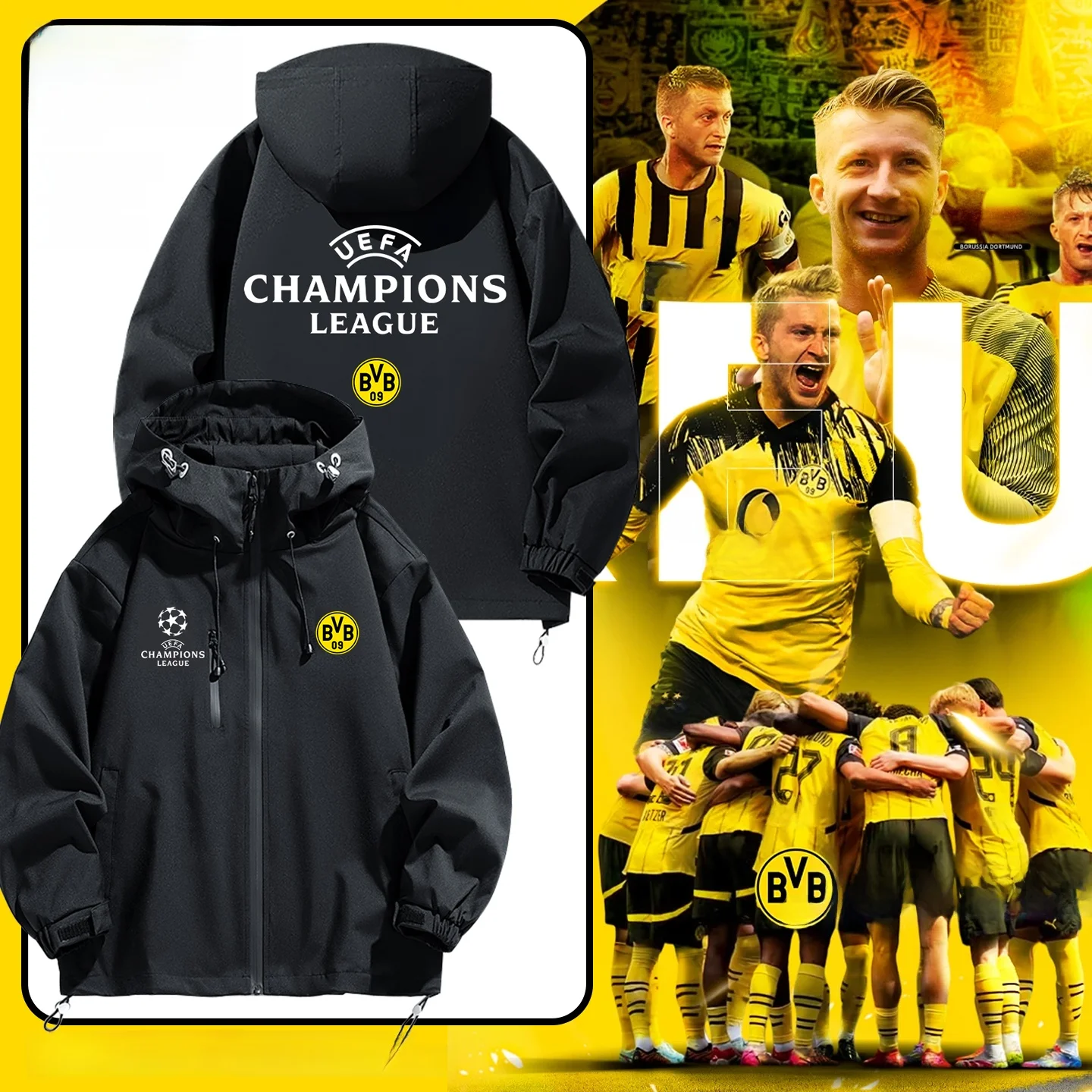 

Тренировочная куртка с капюшоном Dorund Fooall Fan Jaet Rui Haaland для юных спортсменов, приталенная, на молнии, с декоративными элементами