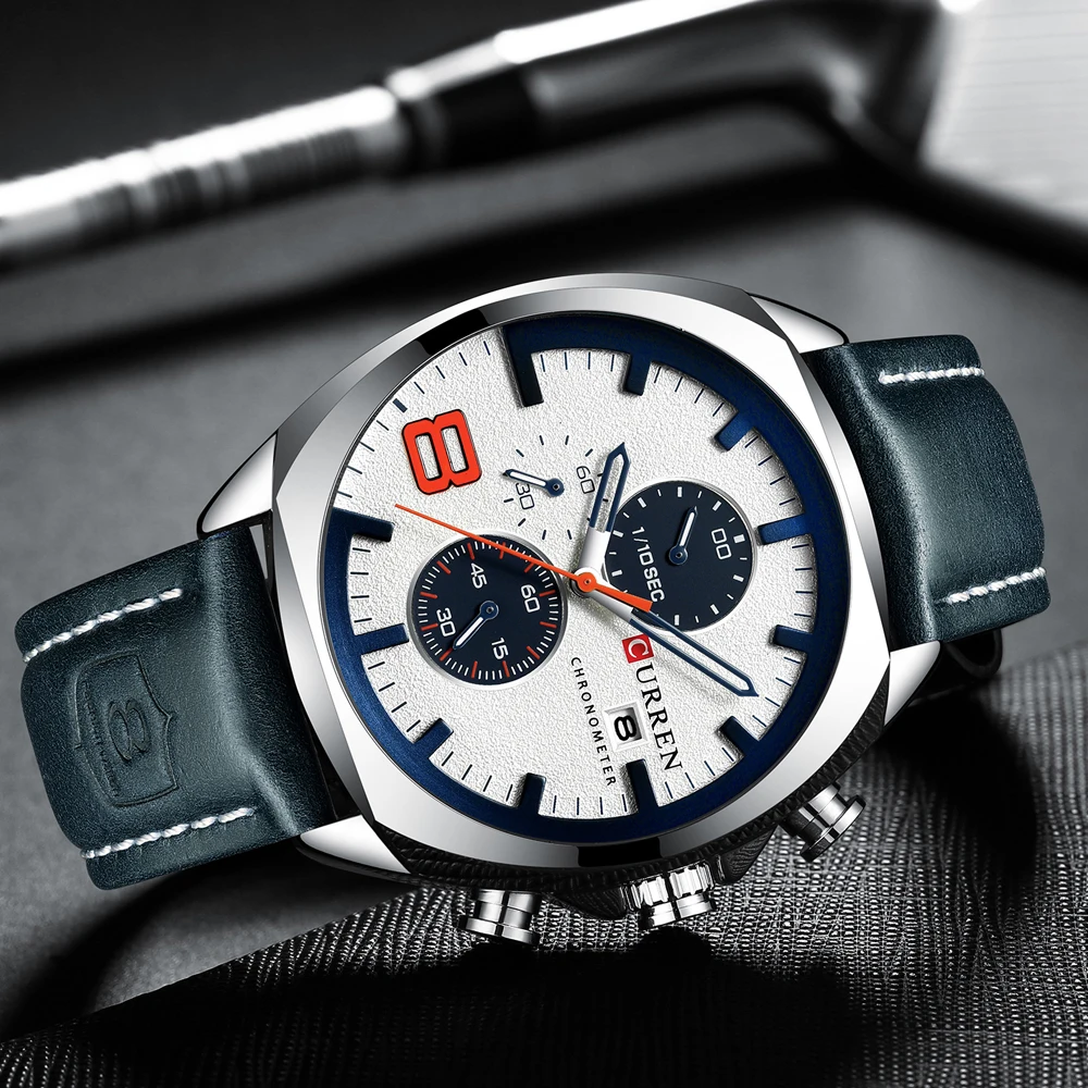CURREN Chronograph Fashion Men's Watches Luxury Leather Business Quartz Watch Men Military Sport Wrist Watch Relogio Masculino image 5