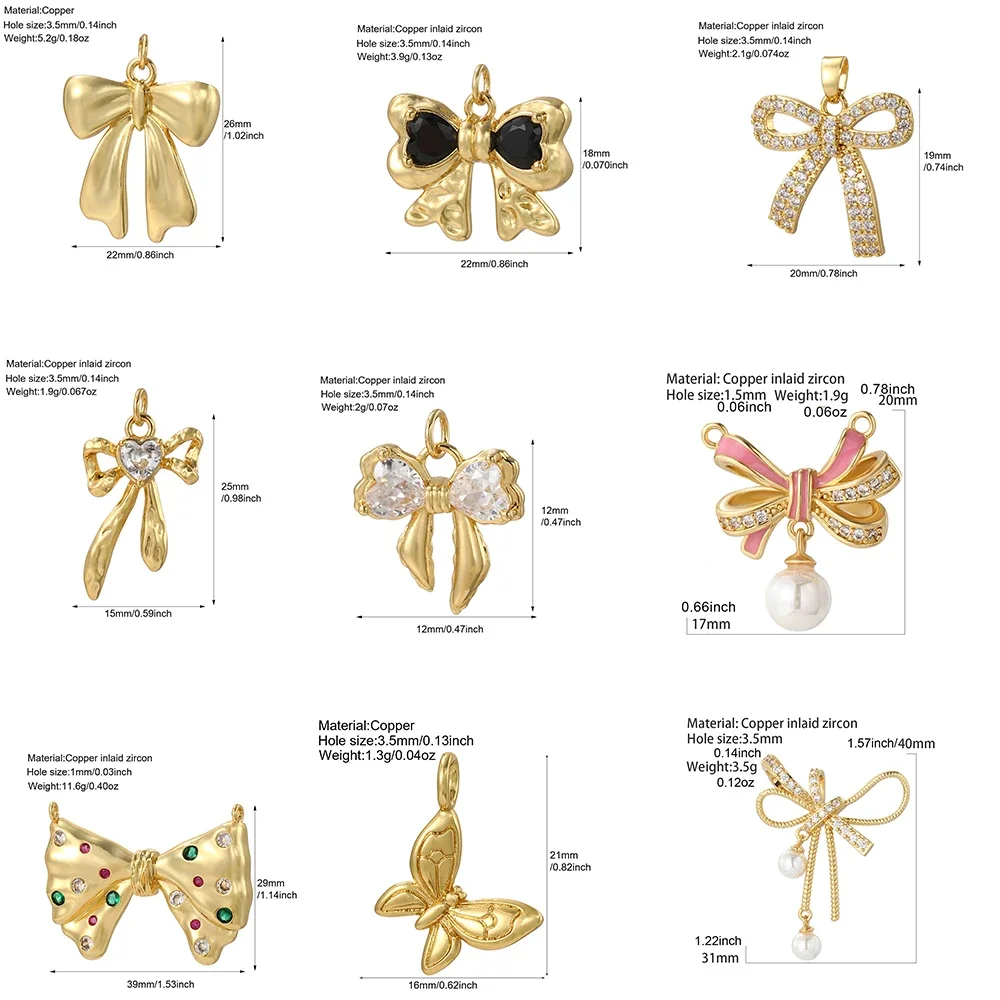 Cute Bow Tie Charms for Jewelry Making Supplies Gold Color Butterfly Animals Dijes Diy Woman Earrings Bracelet Necklace Jewelry