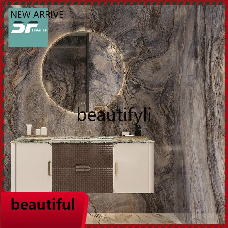 

F185 new natural luxury stone light luxury oak paint bathroom cabinet toilet washbasin cabinet