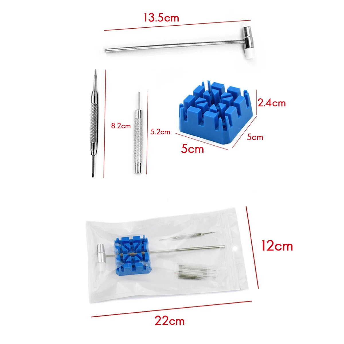 

14Pcs Watch Repair and Removal Kit Band Link Remover Hammer Punch Pins Watch Strap Holder Strap Spring Lever Tool Kit