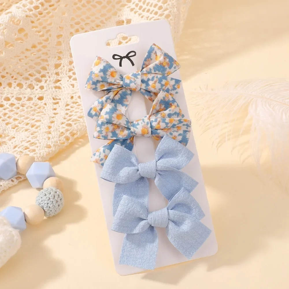 

4Pcs/Set Ins Kids Bows Hair Clip for Baby Girls Sweet Printing Hairgripes Lace Striped Yarn Barrette Headwear Hair Accessories