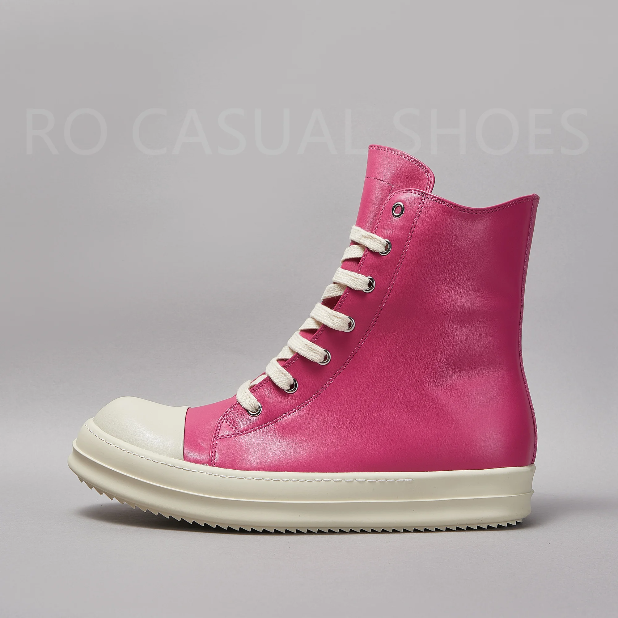 Luxury Genious Rose Pink Leather High Top Quality Party Men Shoes Women Sneaker Lace Up Zipper Owens Design Casual boots & Shoes