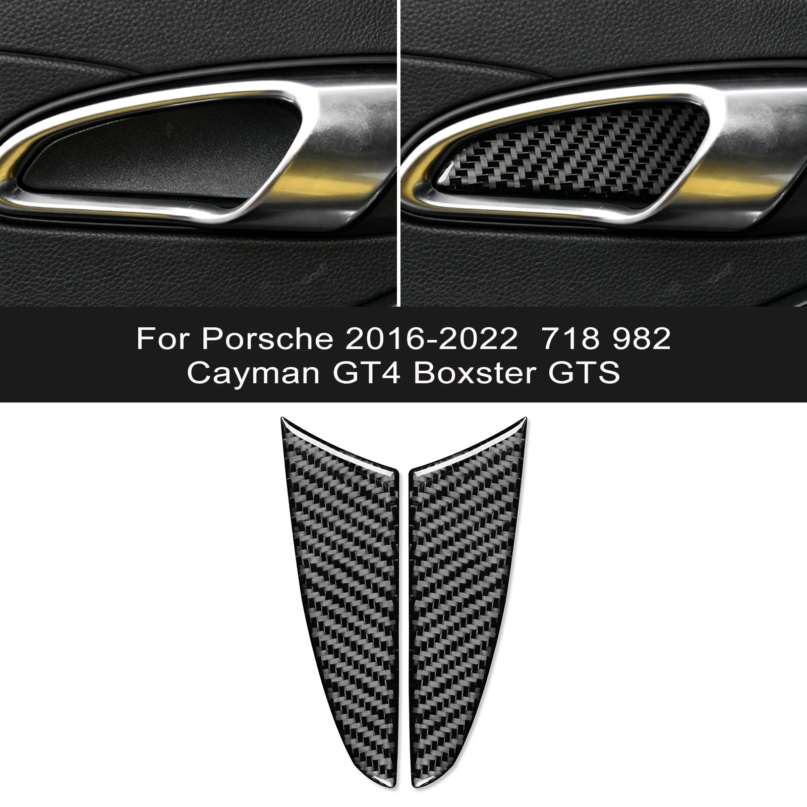 Door Handle Bowl Decoration Patch Carbon Fiber Car Stickers For Porsche 2016-2022 718 982 Cayman GT4 Boxster GTS Interior Parts