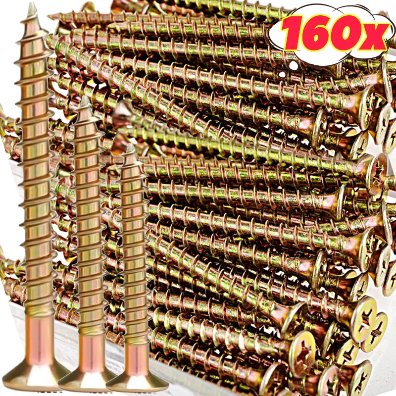 

160 шт. металлические крестообразные саморезы с плоской головкой, высокопрочные саморезы, набор в ассортименте, набор крепежных изделий для деревообработки