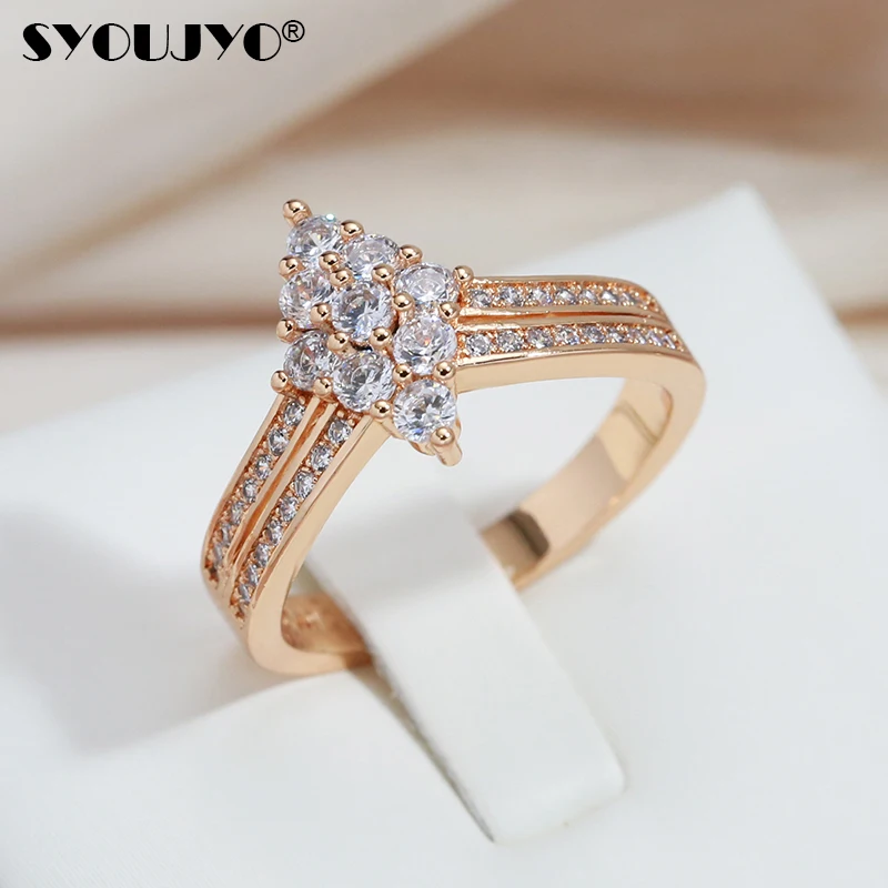 SYOUJYO Rhombic Cubic Zircon Rings For Women 585 Gold Color Fine Jewelry Gift