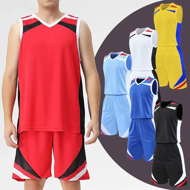 Setelan pakaian olahraga pria, 2 potong setelan longgar pas kering Tank Top celana pendek basket sepak bola pakaian latihan lari luar ruangan Tracksuit ukuran plus musim panas