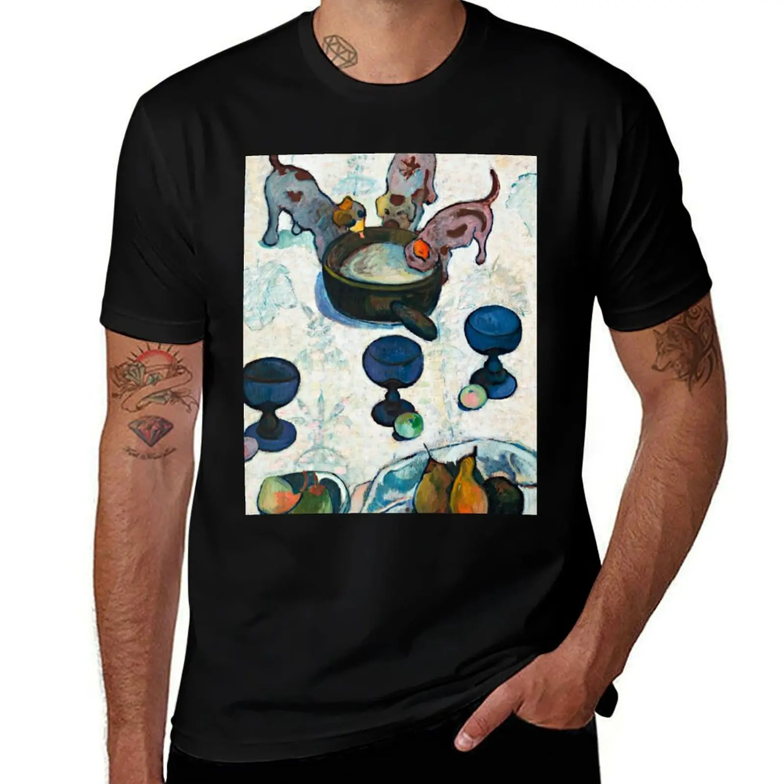 1888 - Gauguin - Still Life with Three Puppies T-Shirt vintage clothes cute tops boys whites rapper graphic tees Men's t-shirts