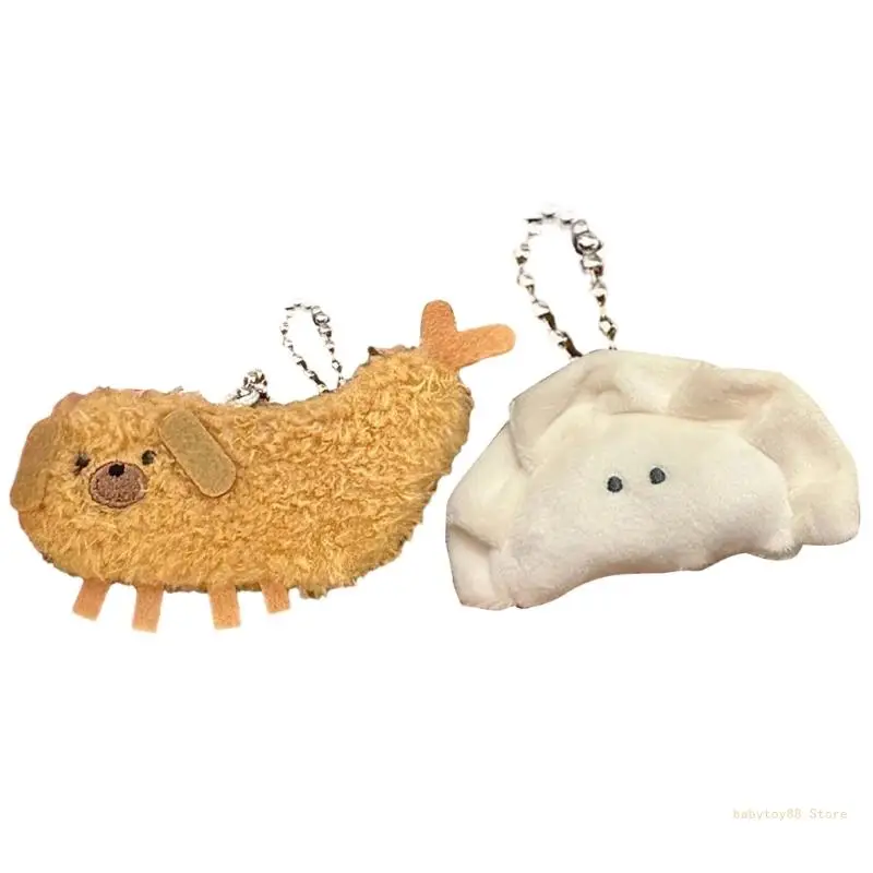 Y4UD Small Size Tempura Dumplings Plush Keychain Soft Stuffed Gift for Women Girl Backpack Bag Pendant Decor