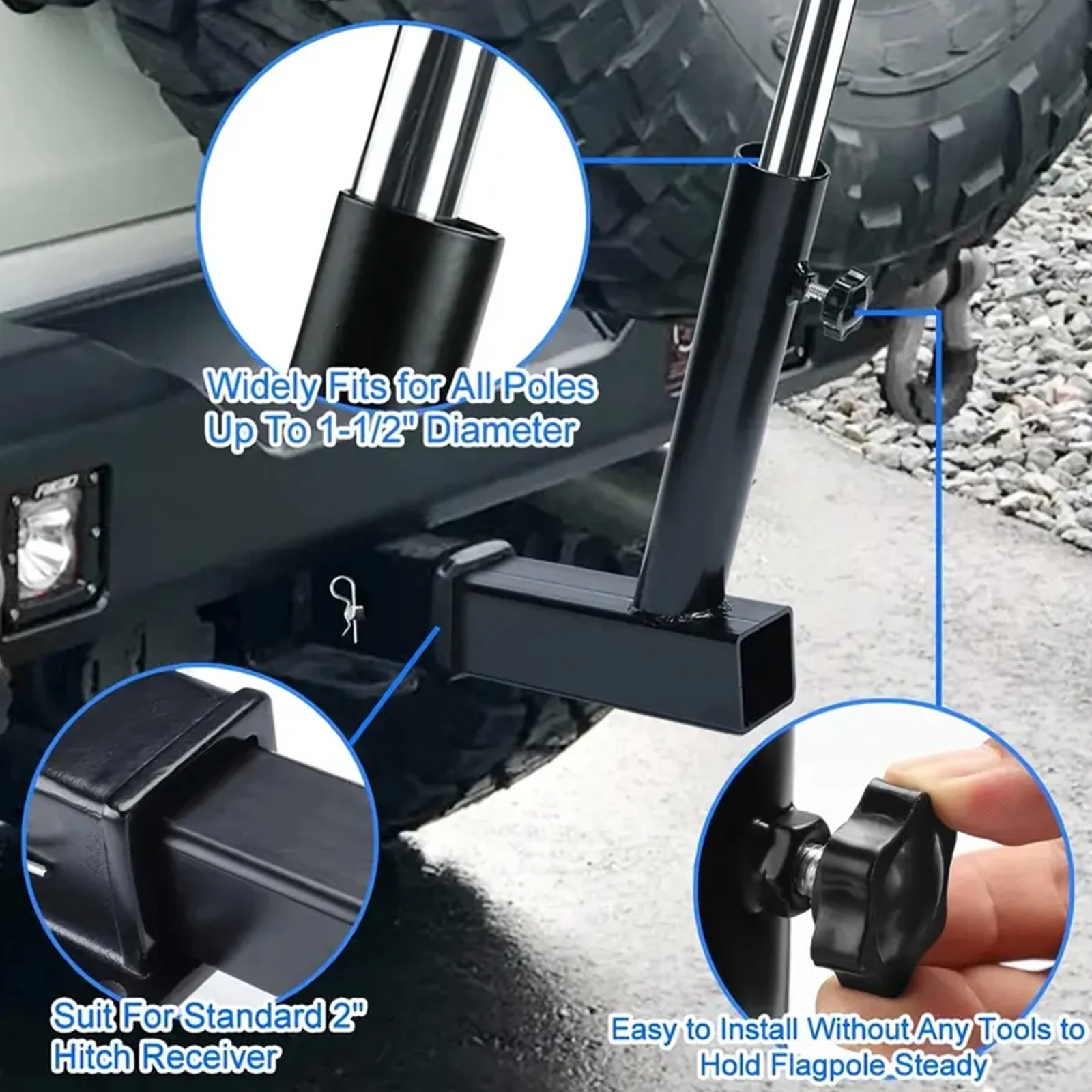 

Universal Hitch Mount Rust Proof Car Mount Flagpole Bracket Vehicle Rear Flag Pole Mounting Bracket For SUV RV Pickup Car Truck